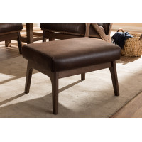 Baxton Studio Bianca-Dark Brown/Walnut Brown-Otto Bianca Mid-Century Modern Walnut Wood Dark Brown Distressed Faux Leather Ottoman